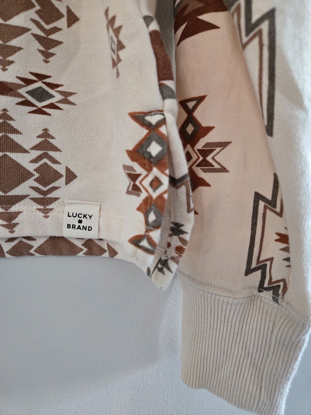 Lucky Brand cream southwestern sweatshirt with brown & rust print, medium, new - Picture 4 of 5
